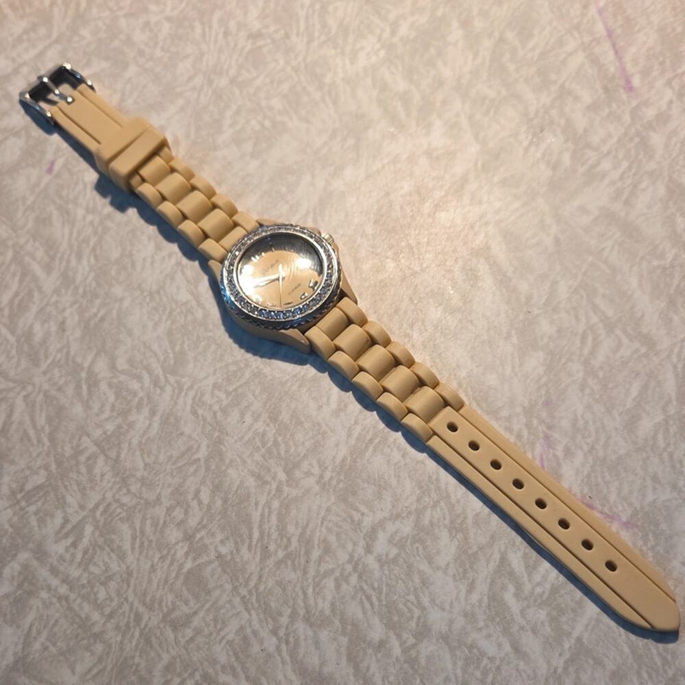 Geneva Ladies Watch Beige with faux diamonds around face